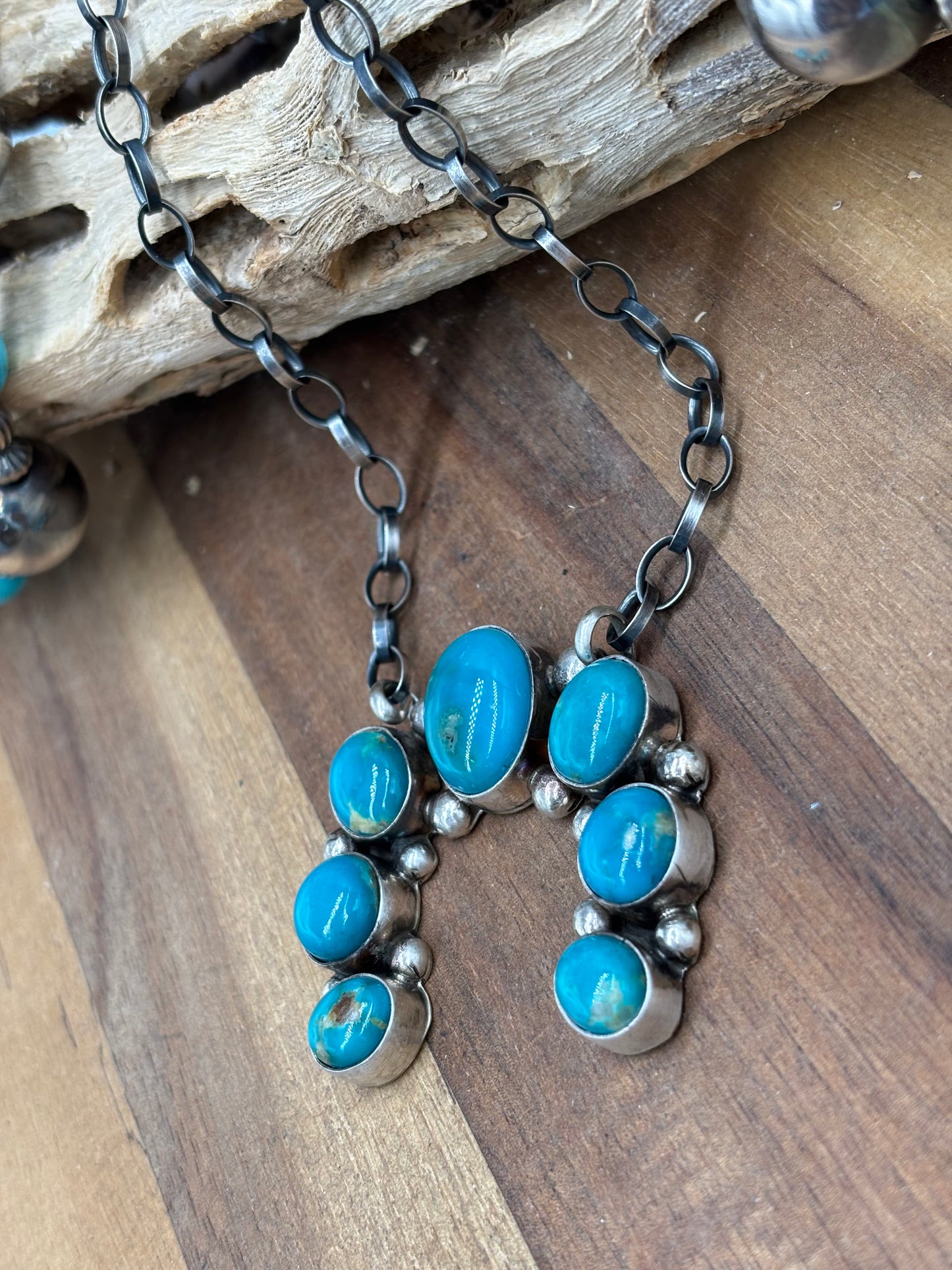 Kingman Turquoise Naja Necklace #3 by Augustine Largo, Navajo