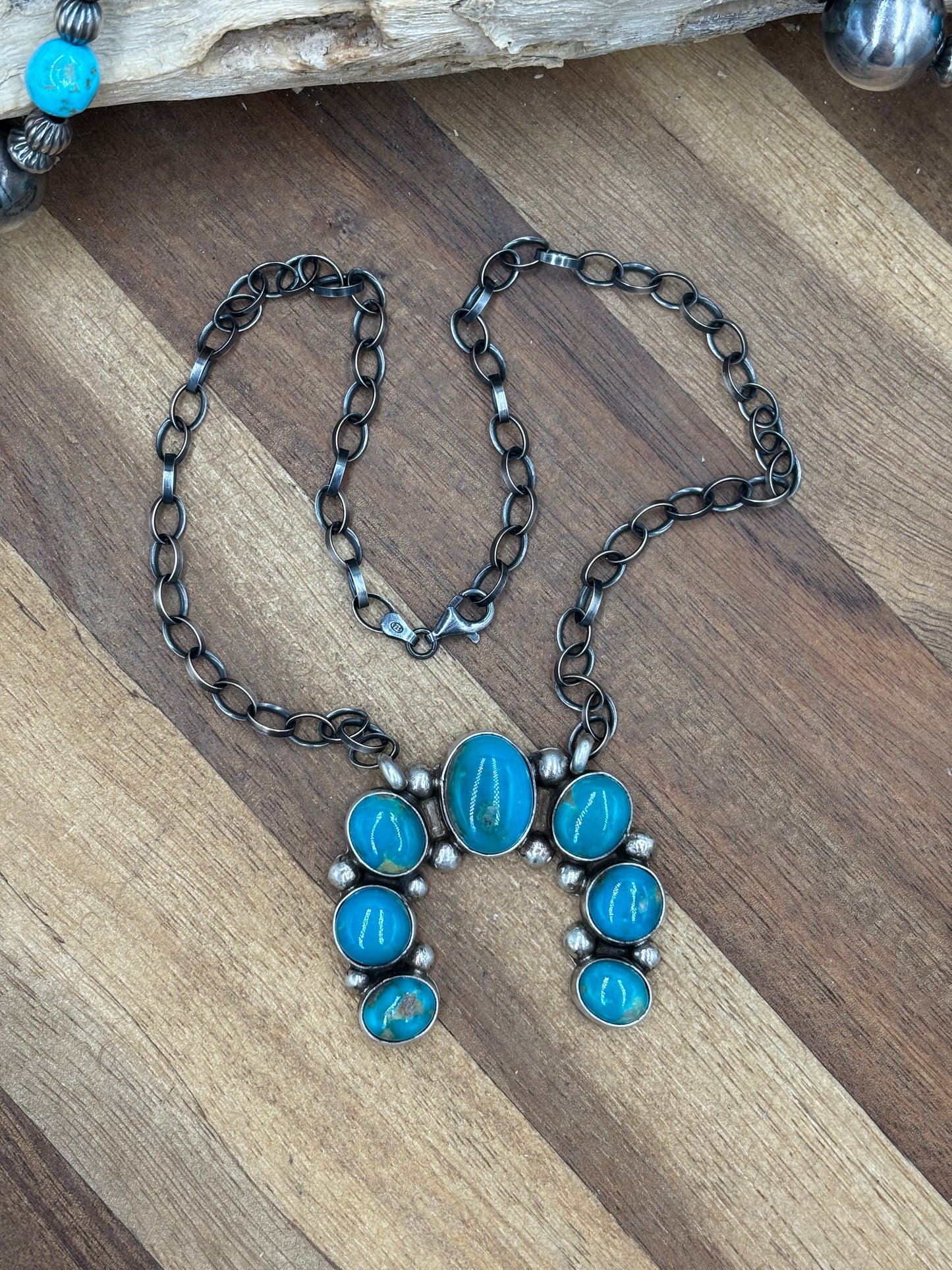 Kingman Turquoise Naja Necklace #3 by Augustine Largo, Navajo