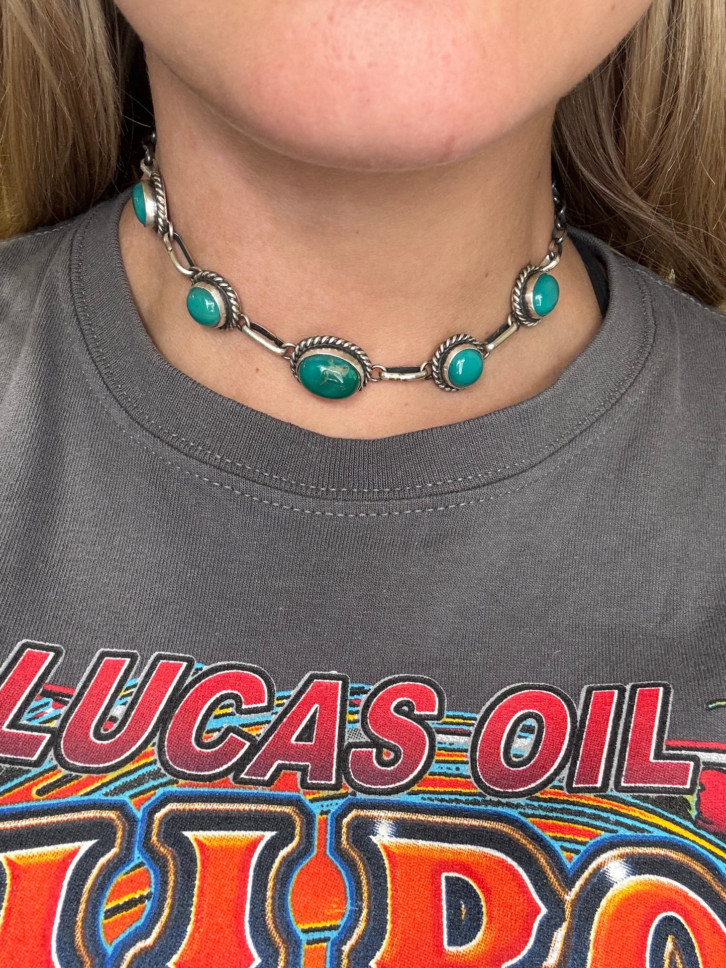 Kingman Turquoise Choker by Augustine Largo, Navajo