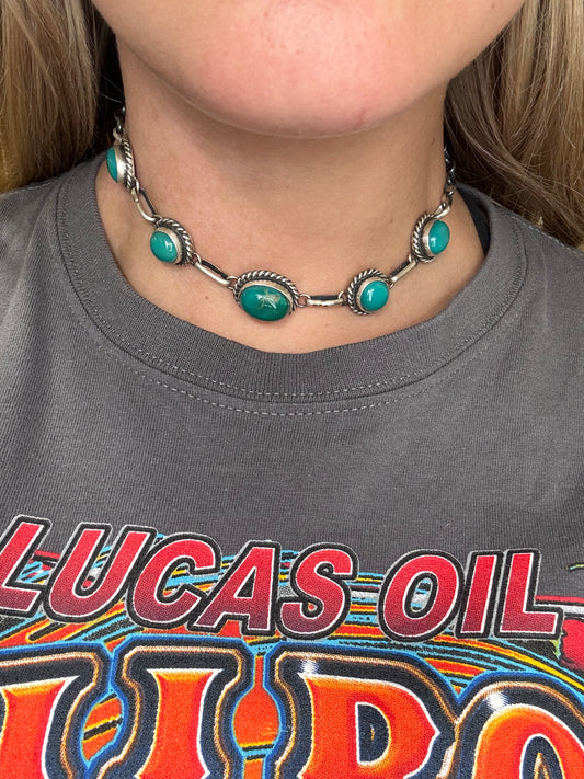 Kingman Turquoise Choker by Augustine Largo, Navajo