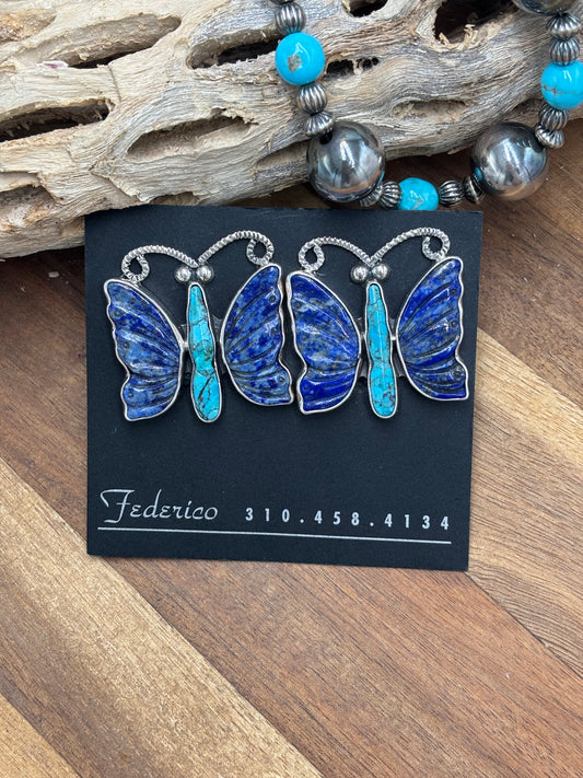 Lapis & Turquoise Butterfly CLIP Earrings by Federico Jimenez