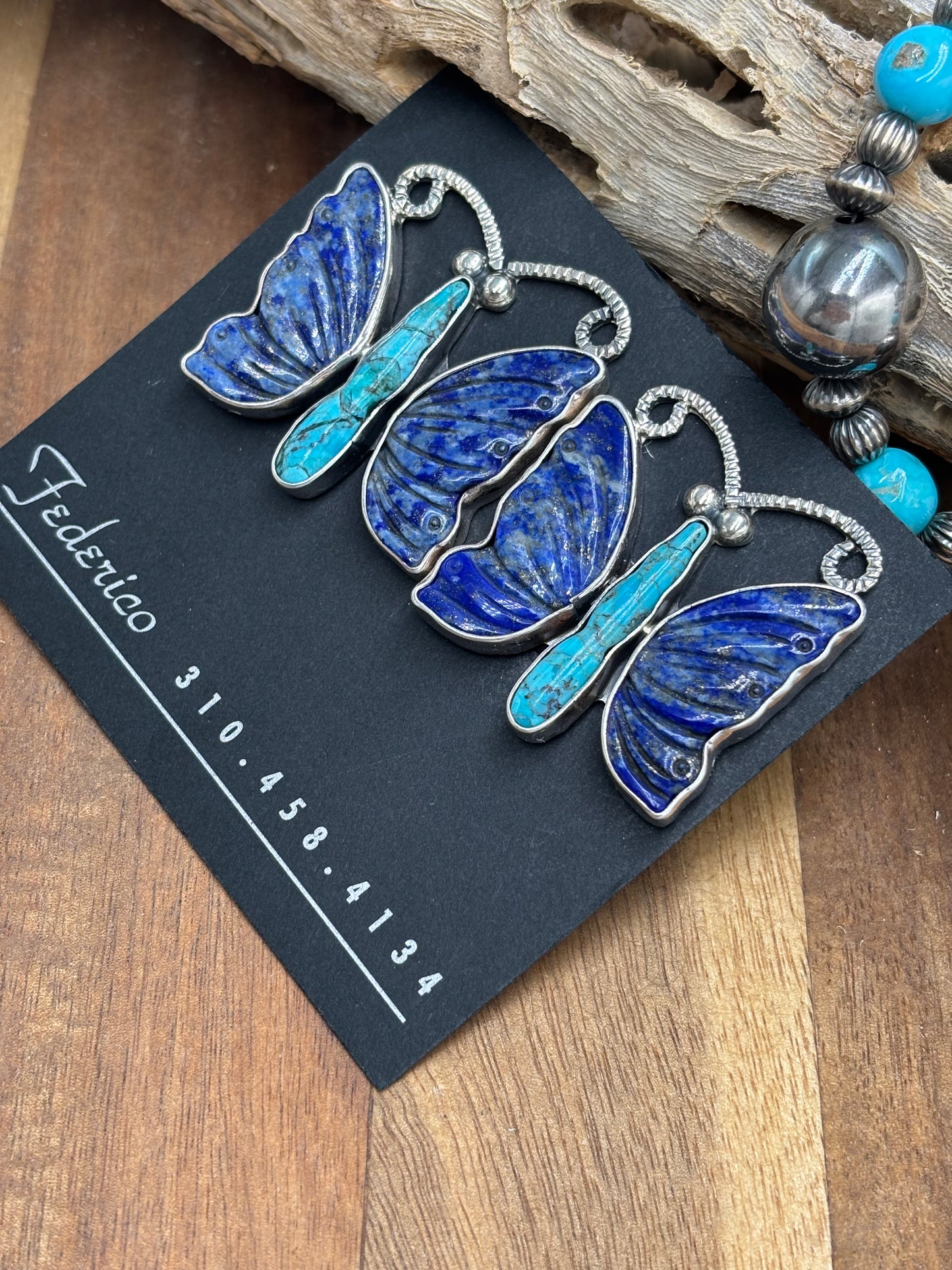 Lapis & Turquoise Butterfly CLIP Earrings by Federico Jimenez