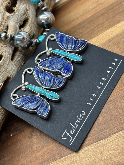 Lapis & Turquoise Butterfly CLIP Earrings by Federico Jimenez