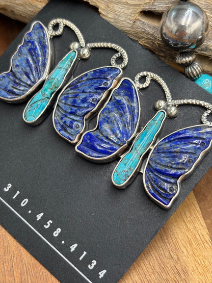 Lapis & Turquoise Butterfly CLIP Earrings by Federico Jimenez