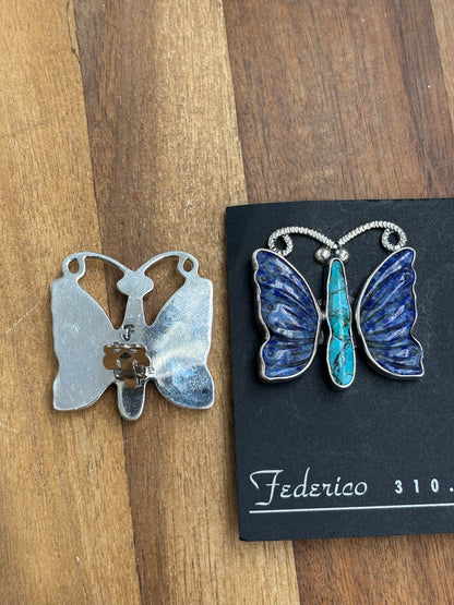 Lapis & Turquoise Butterfly CLIP Earrings by Federico Jimenez