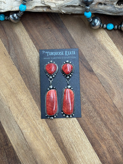 Red Spiny Earrings #719 by Elouise Lee, Navajo