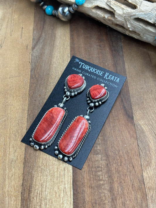 Red Spiny Earrings #719 by Elouise Lee, Navajo