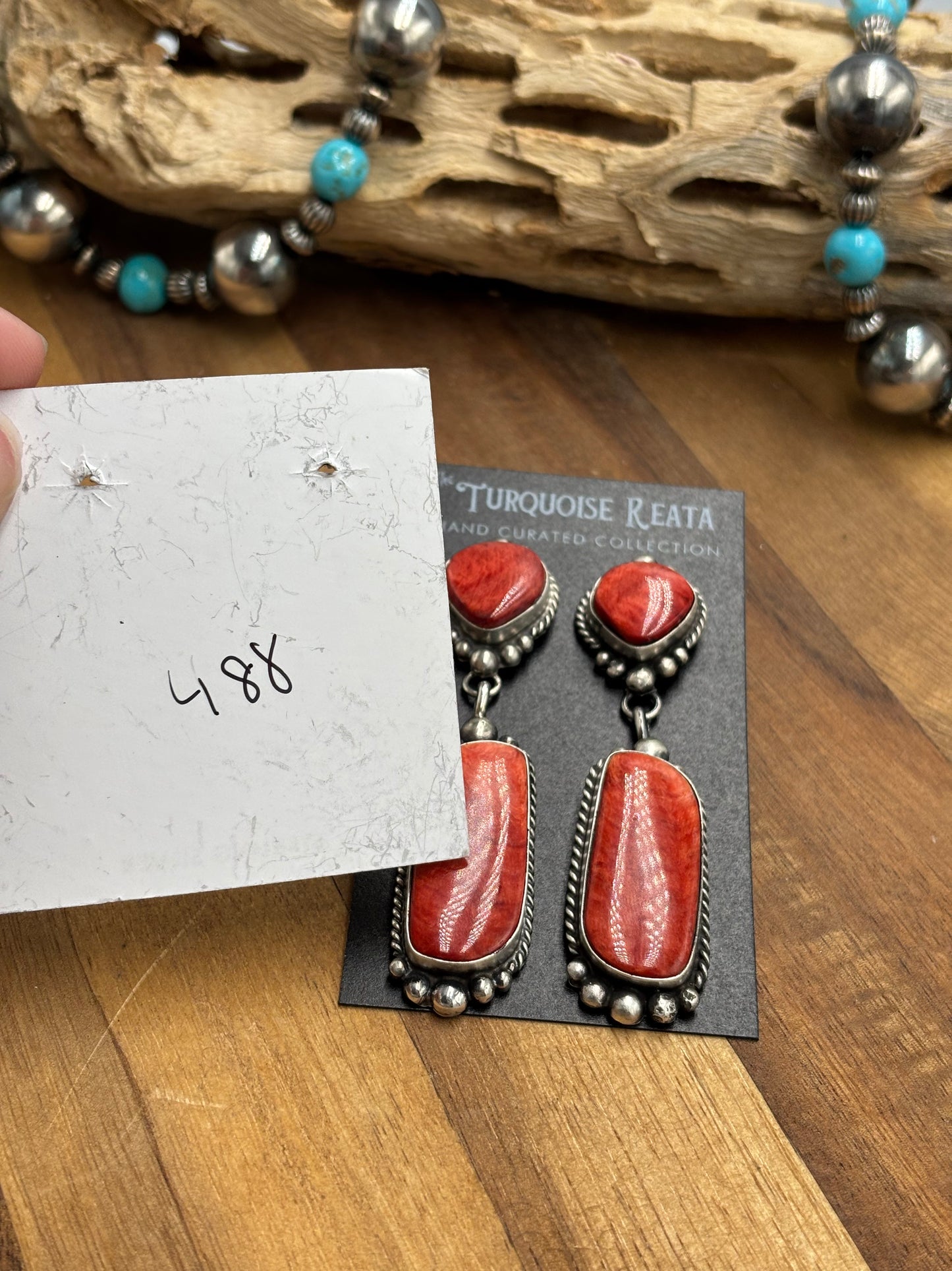 Red Spiny Earrings #719 by Elouise Lee, Navajo