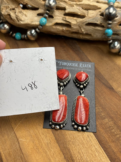 Red Spiny Earrings #719 by Elouise Lee, Navajo