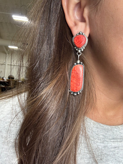 Red Spiny Earrings #719 by Elouise Lee, Navajo
