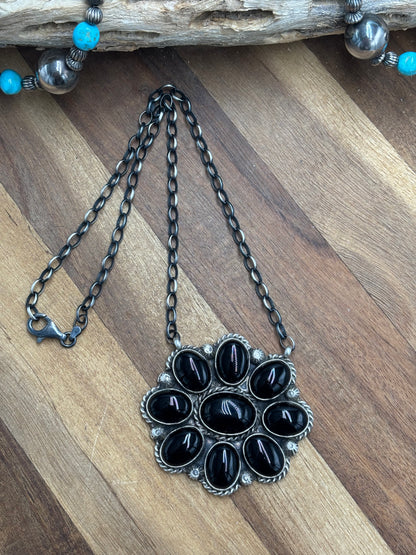 Black Onyx Cluster Necklace #722 by Augustine Largo, Navajo