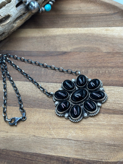 Black Onyx Cluster Necklace #722 by Augustine Largo, Navajo