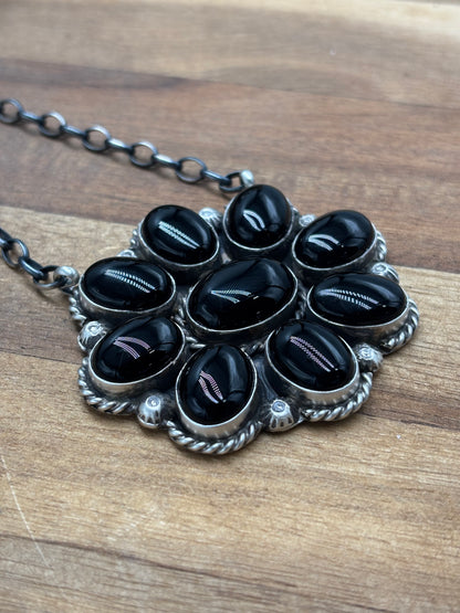 Black Onyx Cluster Necklace #722 by Augustine Largo, Navajo