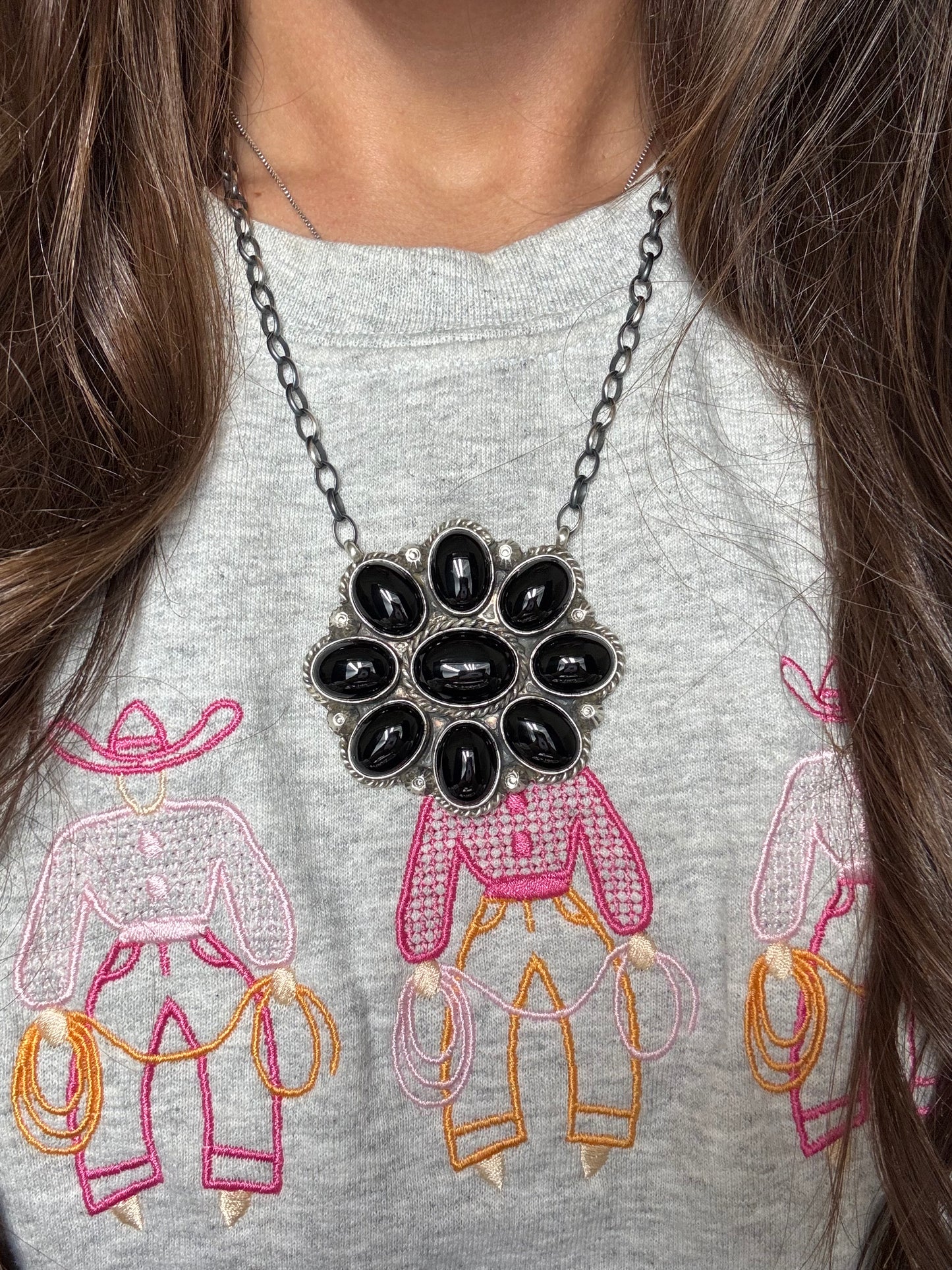 Black Onyx Cluster Necklace #722 by Augustine Largo, Navajo