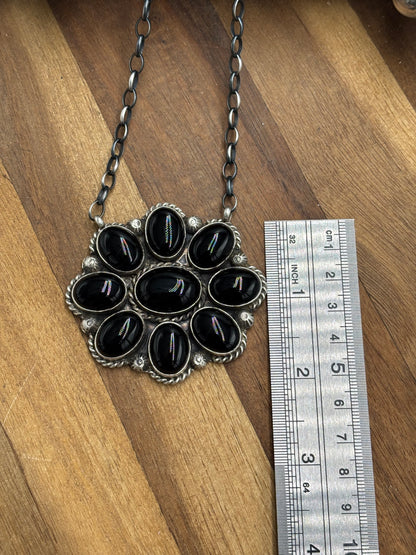 Black Onyx Cluster Necklace #722 by Augustine Largo, Navajo