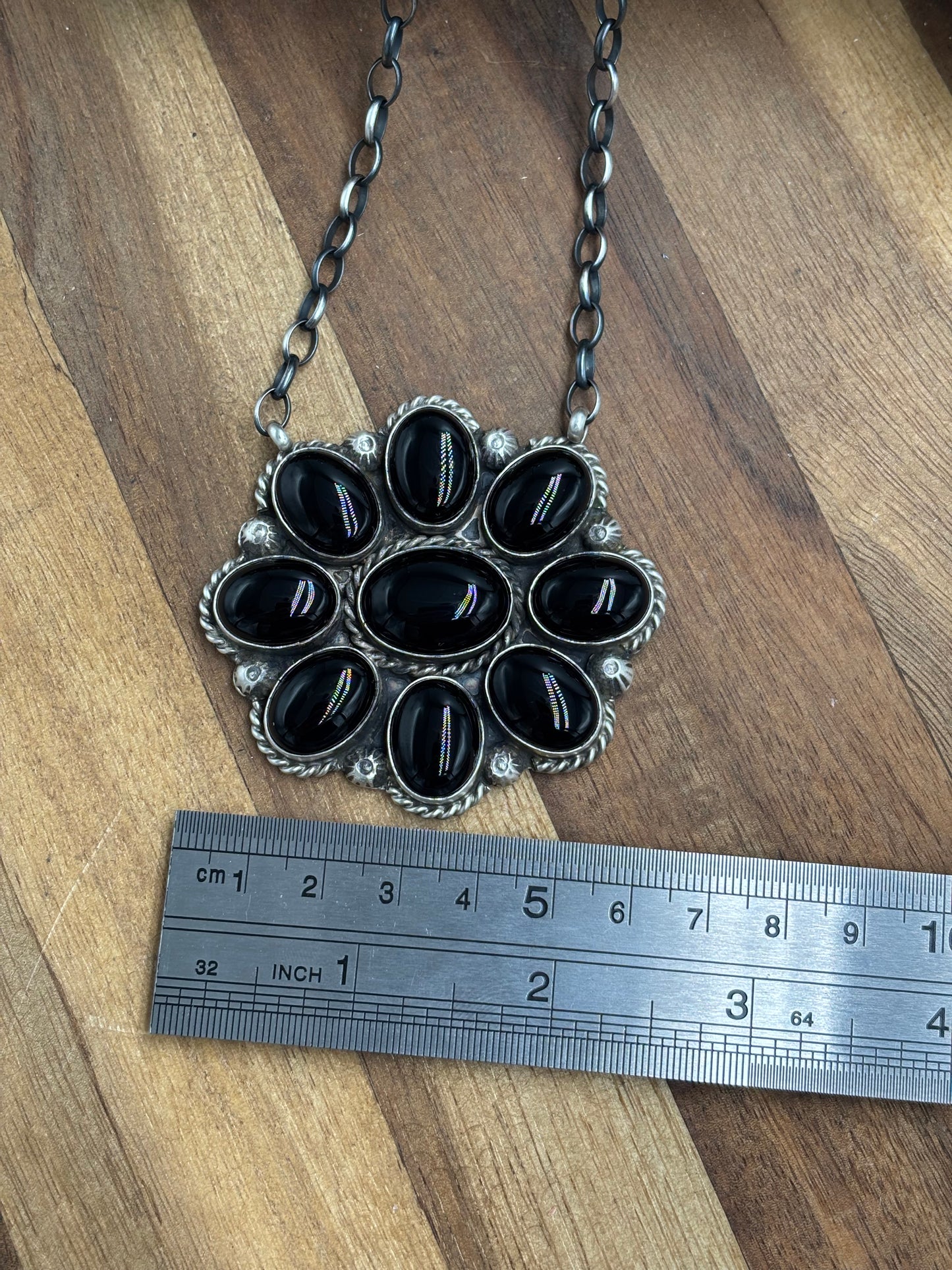 Black Onyx Cluster Necklace #722 by Augustine Largo, Navajo