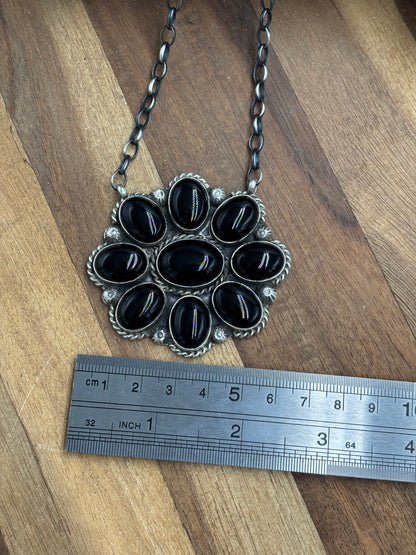 Black Onyx Cluster Necklace #722 by Augustine Largo, Navajo