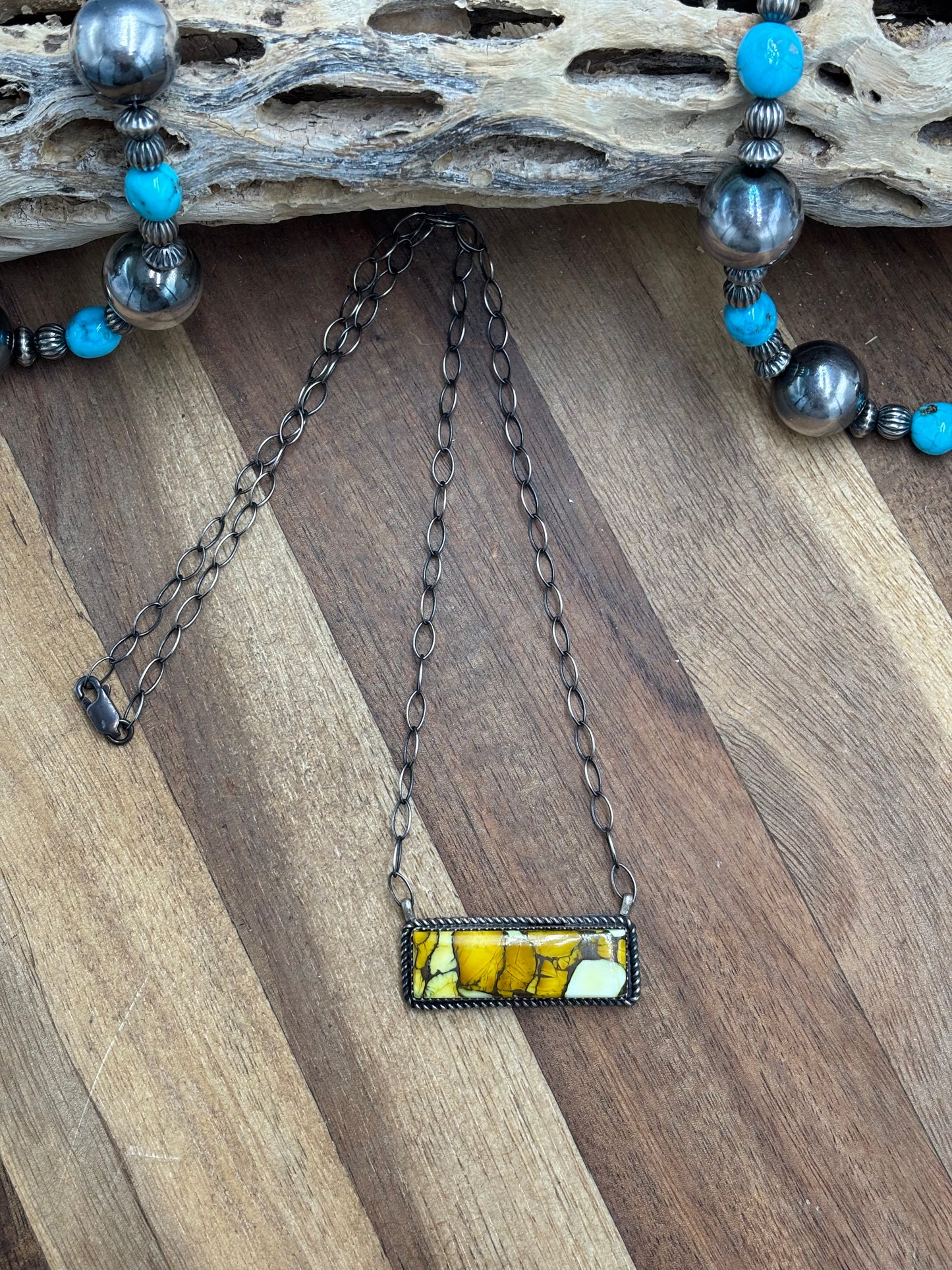 Honey Dahlia Mojave Bar Necklace by Tia Long, Navajo