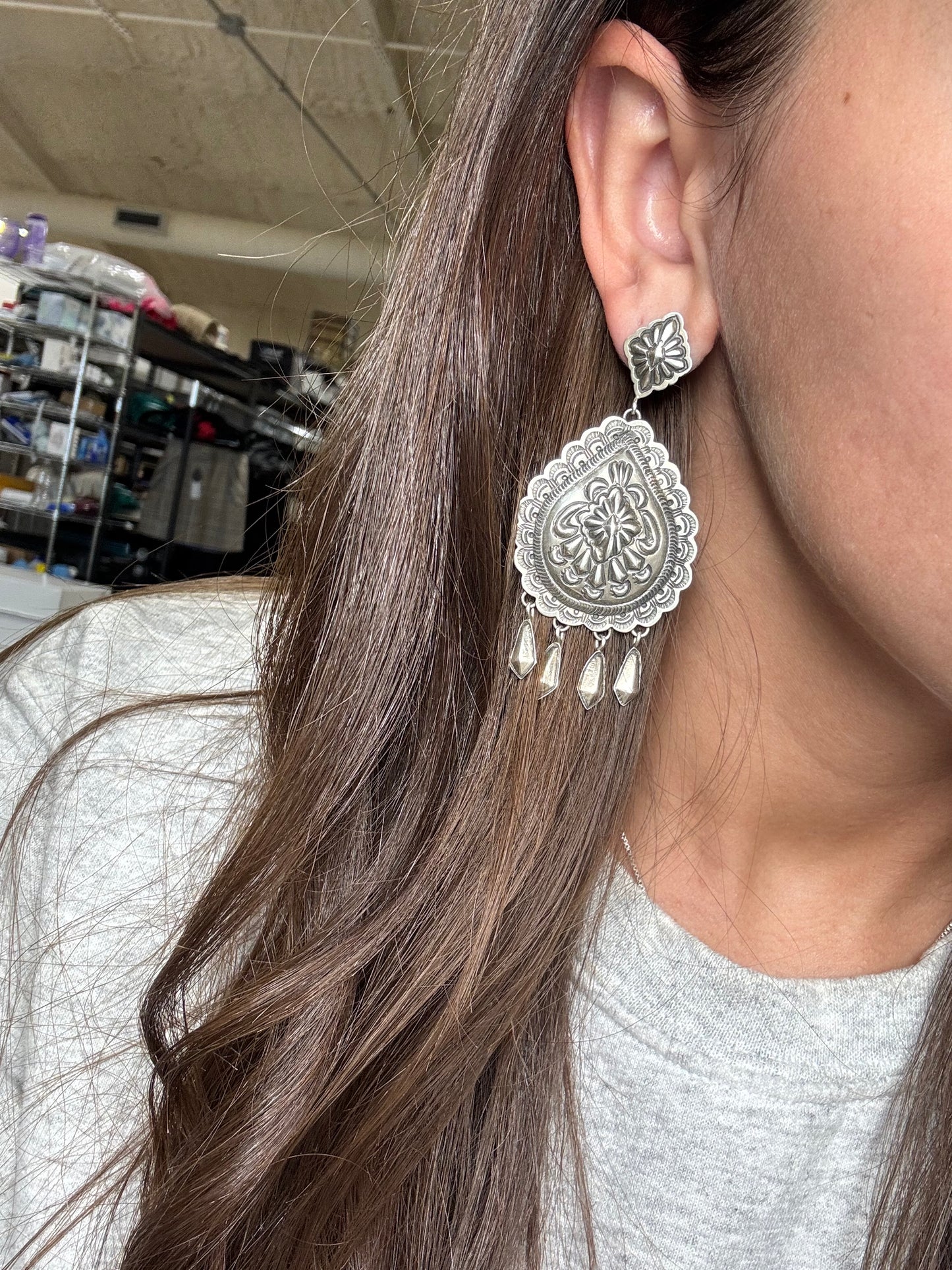 Concho Earrings by Thomas Charley, Navajo