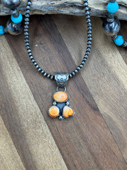 Orange Spiny Heart Cluster Pendant by Gilbert Nez, Navajo
