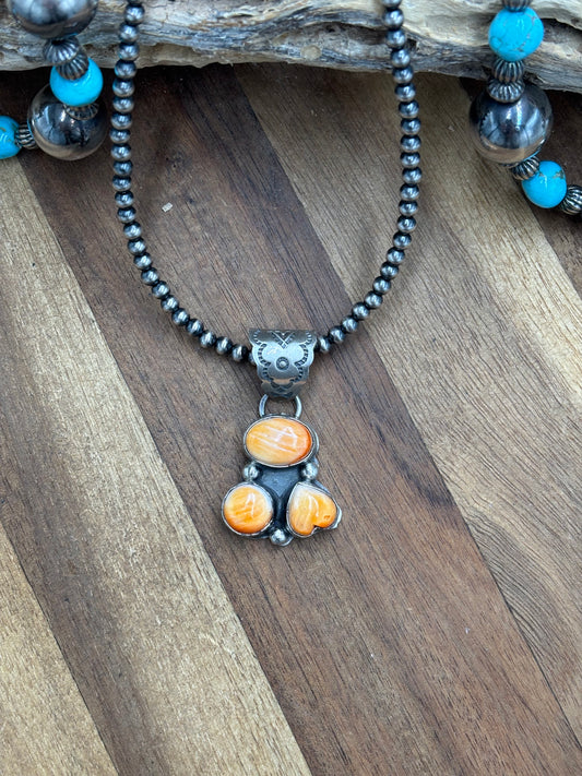 Orange Spiny Heart Cluster Pendant by Gilbert Nez, Navajo