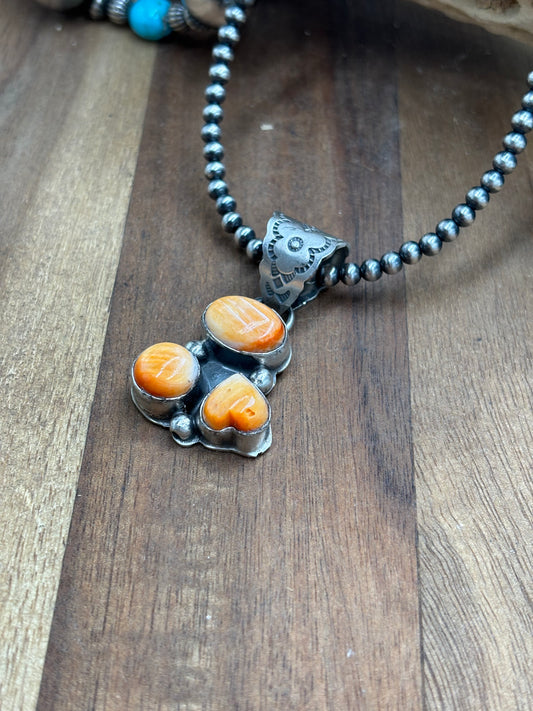 Orange Spiny Heart Cluster Pendant by Gilbert Nez, Navajo