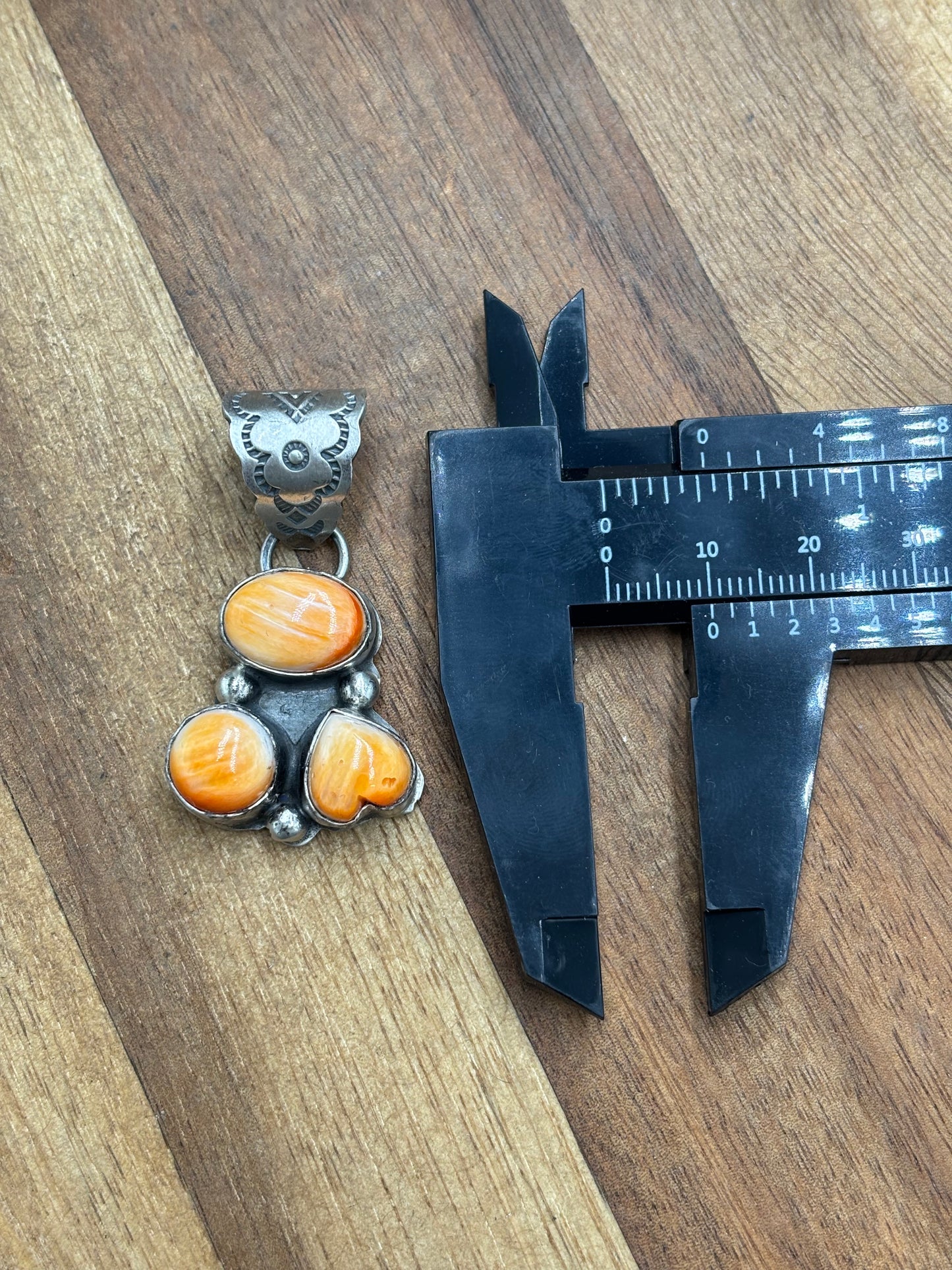 Orange Spiny Heart Cluster Pendant by Gilbert Nez, Navajo