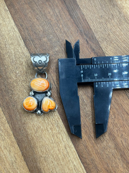 Orange Spiny Heart Cluster Pendant by Gilbert Nez, Navajo