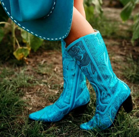 Bling Bling Baby Cowboy Boot- Turquoise