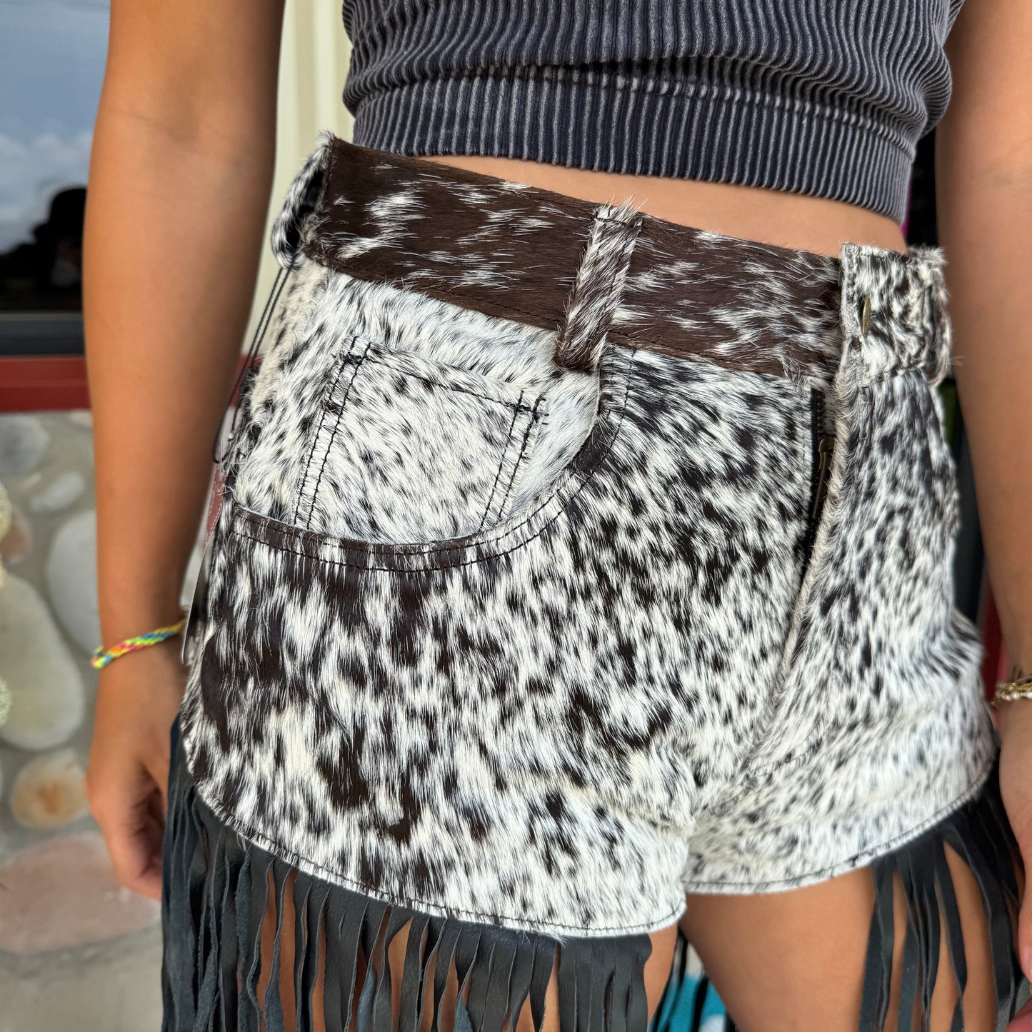 Cowgirl Luxe Cowhide Fringe Shorts