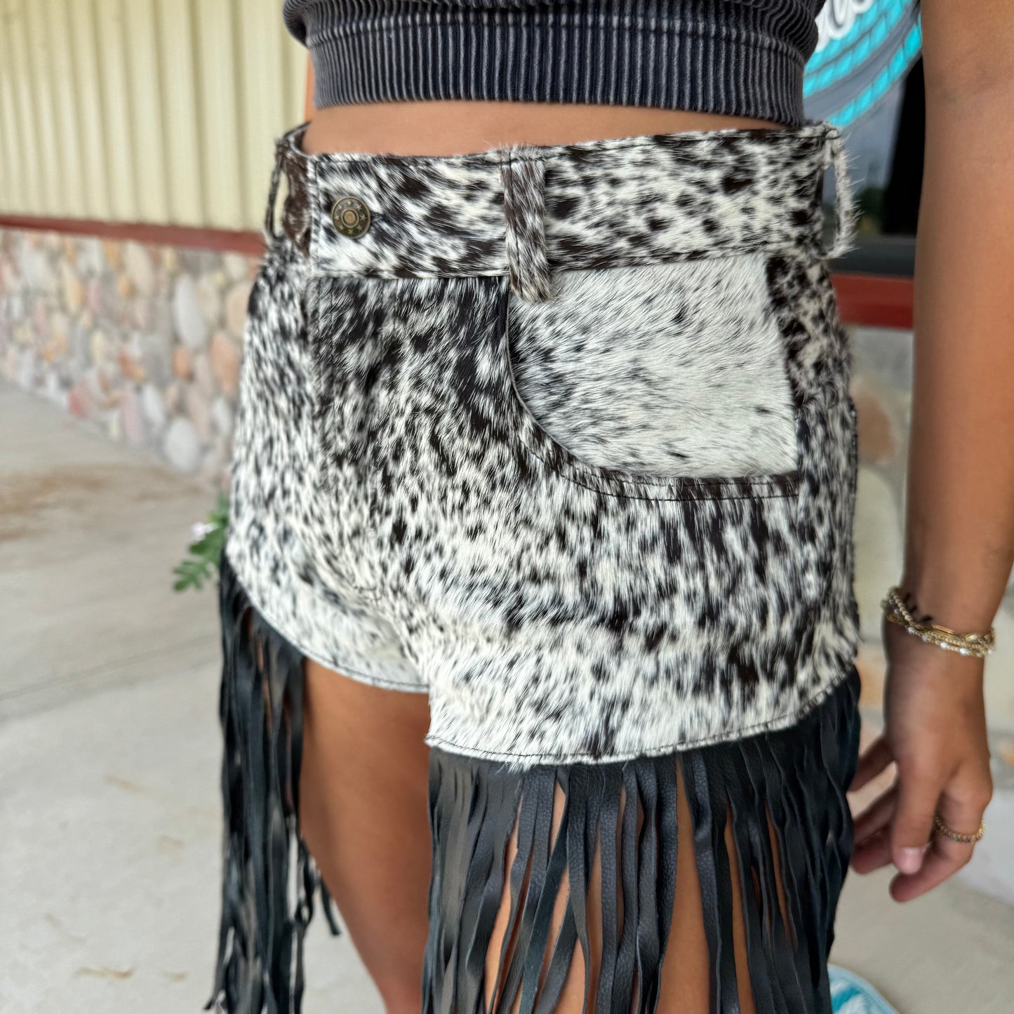Cowgirl Luxe Cowhide Fringe Shorts