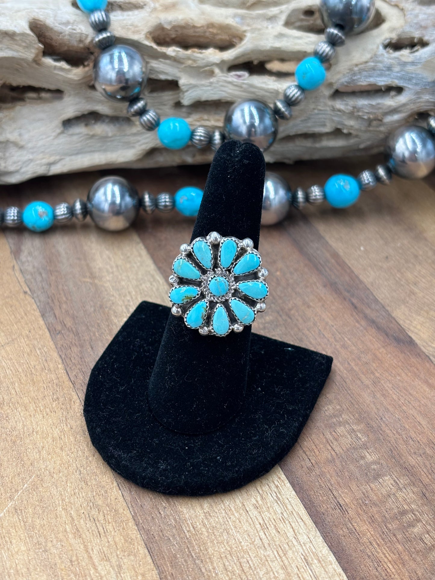 Turquoise Cluster Ring #726-1 by Arthur J Williams, Navajo
