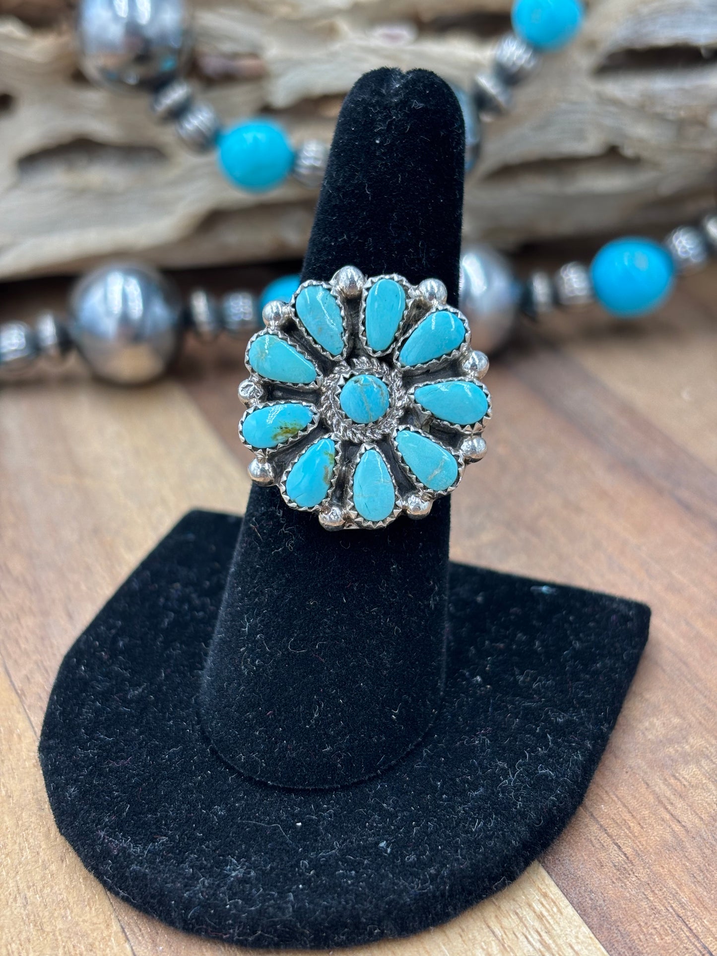 Turquoise Cluster Ring #726-1 by Arthur J Williams, Navajo