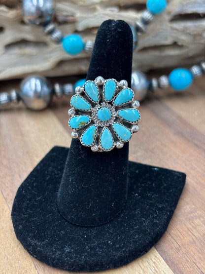 Turquoise Cluster Ring #726-1 by Arthur J Williams, Navajo