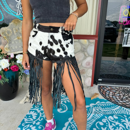Cowgirl Luxe Cowhide Fringe Shorts
