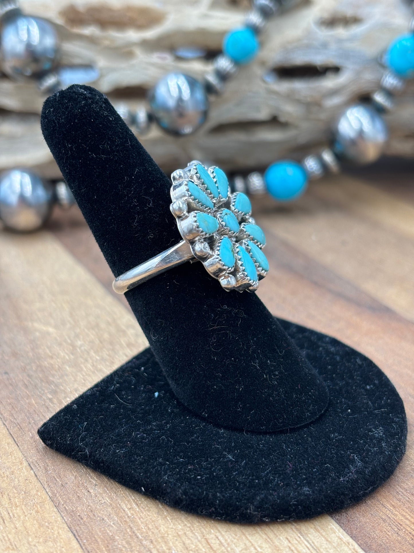 Turquoise Cluster Ring #726-1 by Arthur J Williams, Navajo