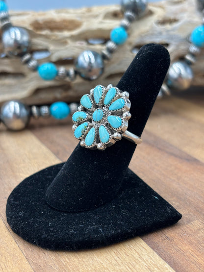 Turquoise Cluster Ring #726-1 by Arthur J Williams, Navajo