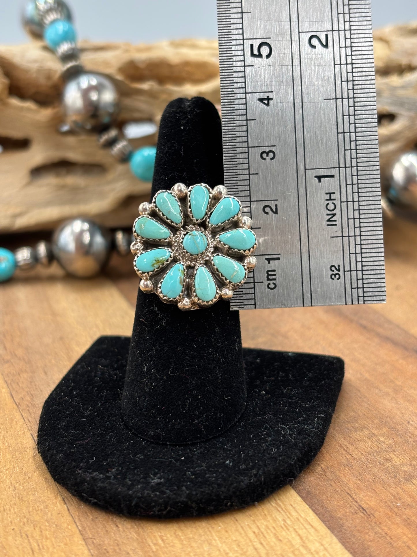 Turquoise Cluster Ring #726-1 by Arthur J Williams, Navajo