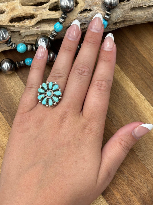 Turquoise Cluster Ring #726-1 by Arthur J Williams, Navajo