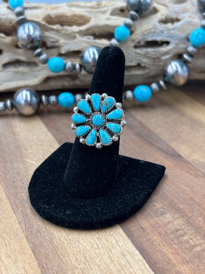 Turquoise Cluster Ring #726-2 by Arthur J Williams, Navajo