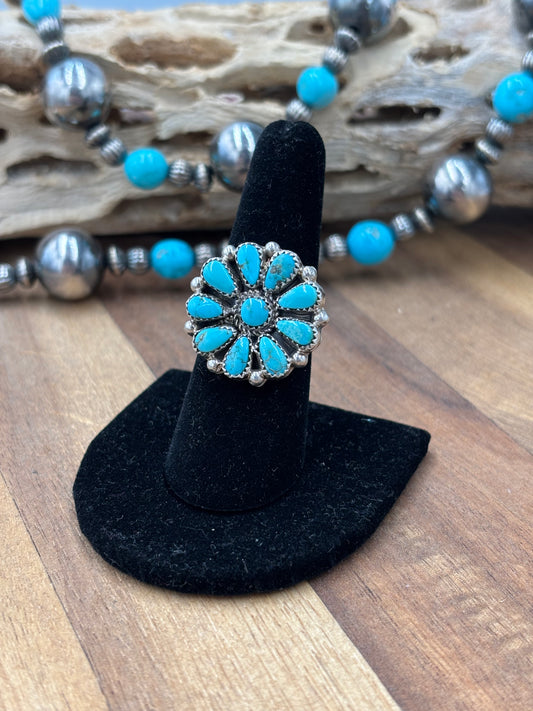Turquoise Cluster Ring #726-2 by Arthur J Williams, Navajo