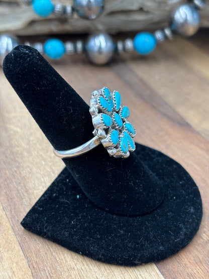 Turquoise Cluster Ring #726-2 by Arthur J Williams, Navajo