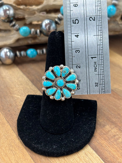 Turquoise Cluster Ring #726-2 by Arthur J Williams, Navajo