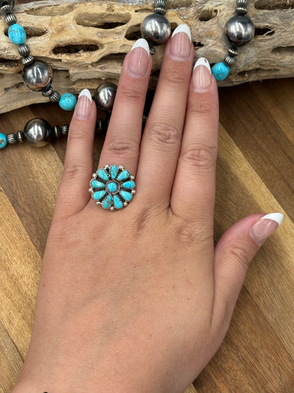 Turquoise Cluster Ring #726-2 by Arthur J Williams, Navajo