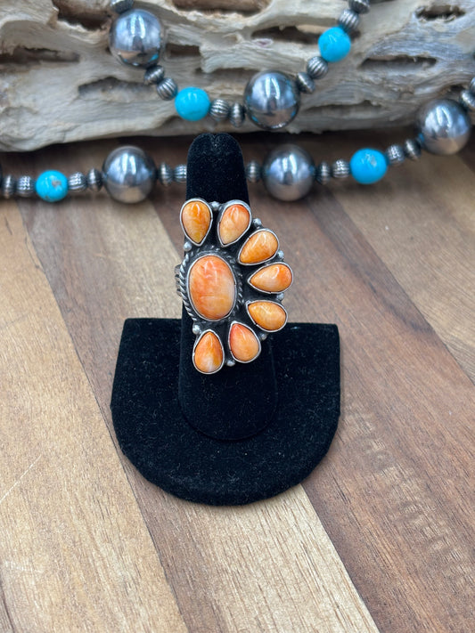 Orange Spiny Half Cluster Ring