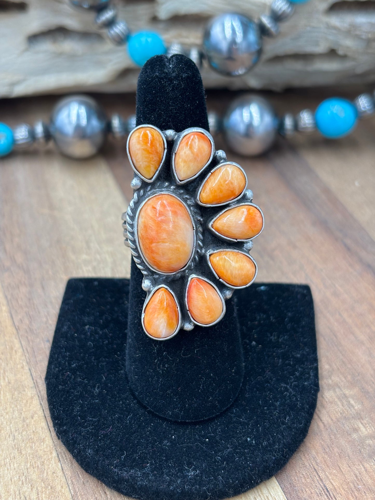 Orange Spiny Half Cluster Ring