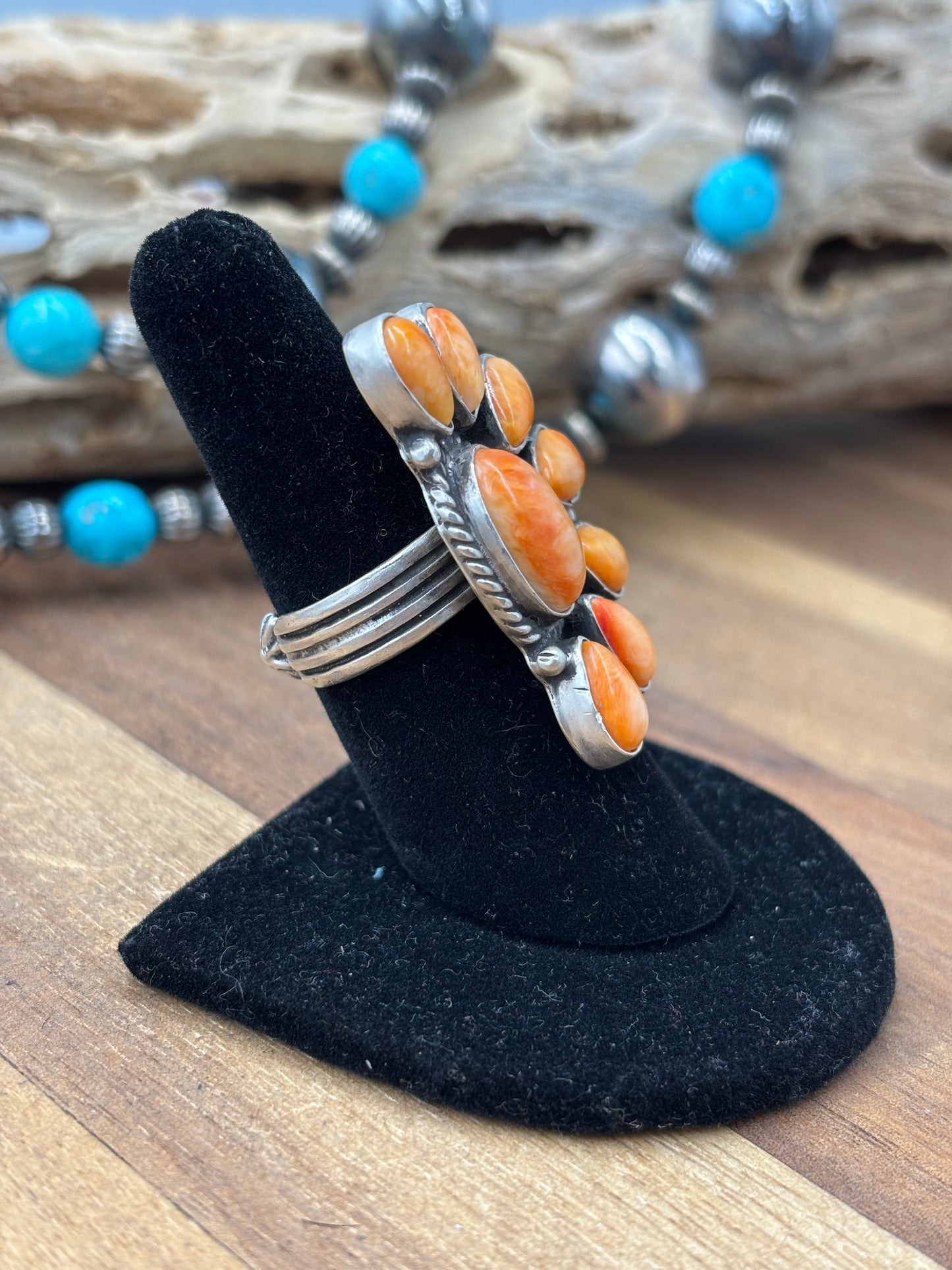 Orange Spiny Half Cluster Ring