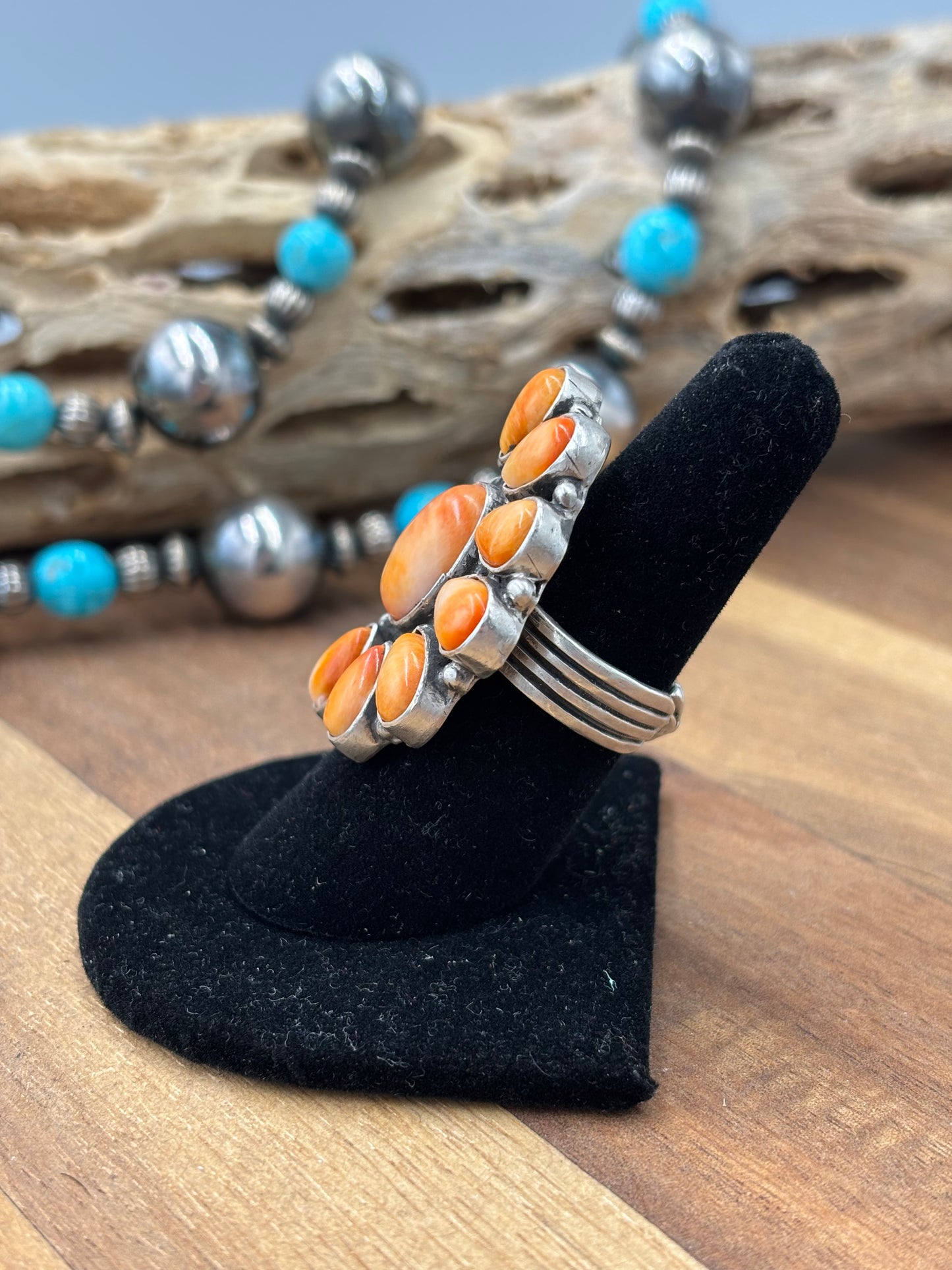 Orange Spiny Half Cluster Ring