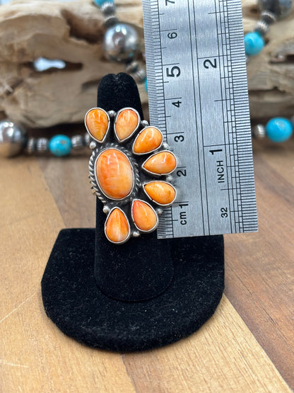 Orange Spiny Half Cluster Ring