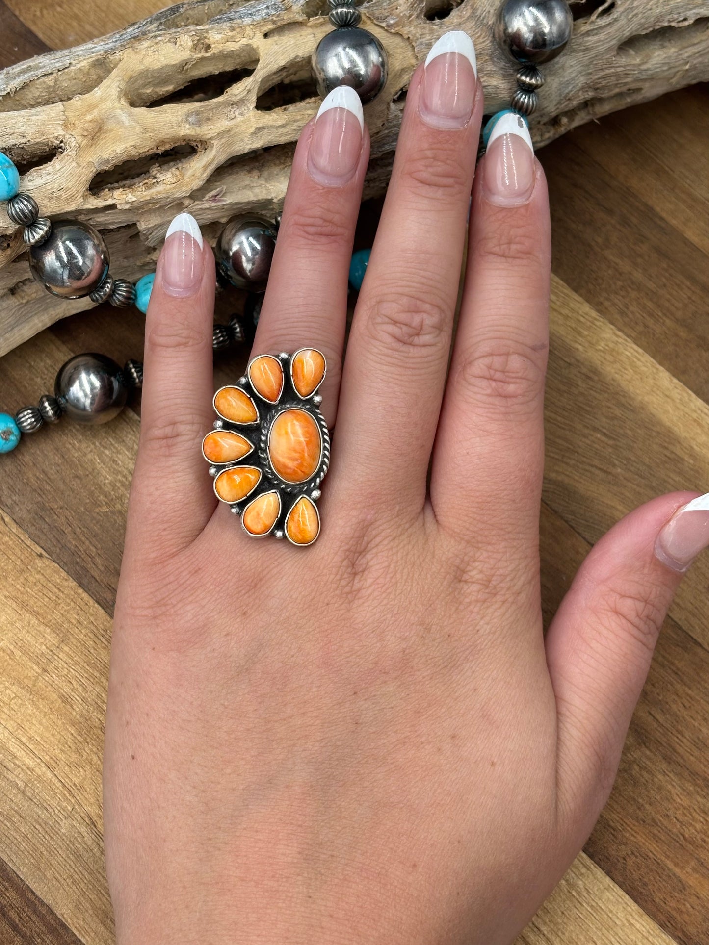 Orange Spiny Half Cluster Ring